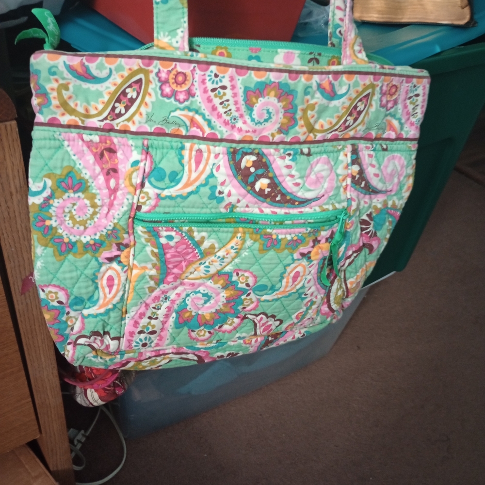 Vera Bradley Green and Pink Paisley Tote